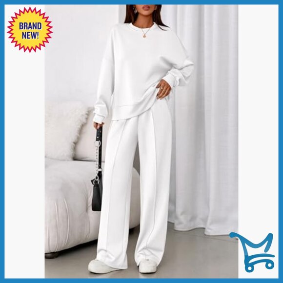 Matching Loungewear Set Long Sleeve Sweatshirt Wide Leg Pants Medium - Picture 6 of 7